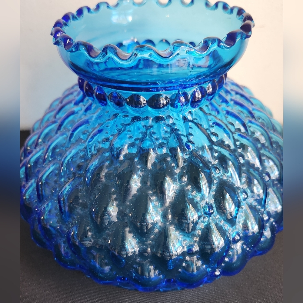 Fenton Blue Glass Antique Hurricane Lamp Shade Parlor Light Retro Replacement